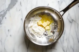 Butter und Mehl im Topf leicht gebräunt