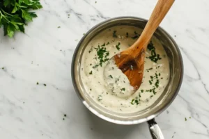 Kräuter und Gewürze in heller Sauce