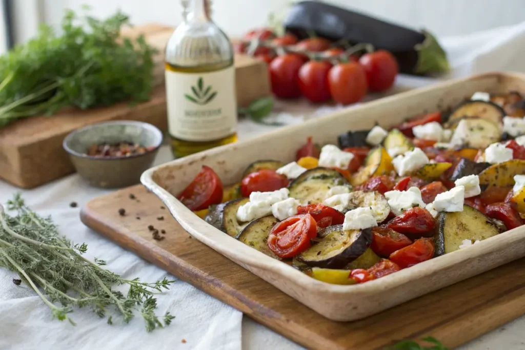 Mediterranes Ofengemüse mit Kartoffeln und Feta