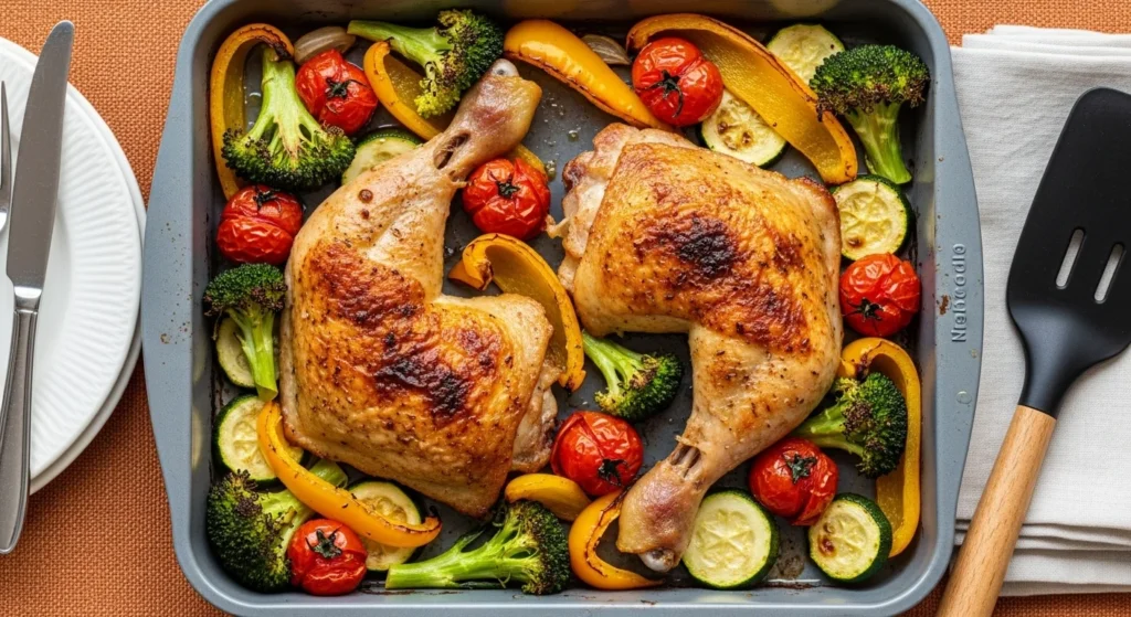 Hähnchenschenkel mit Ofengemüse