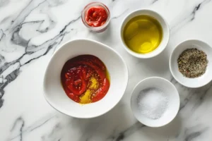 Zutaten für die Marinade in einer Schüssel vorbereitet