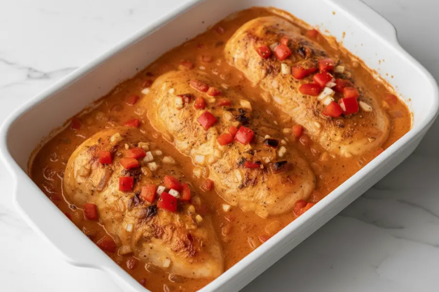 Paprika Sahne Hähnchen im Ofen