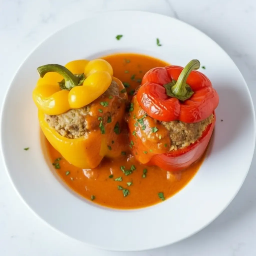 Gefüllte Paprikaschoten mit Reis und Hackfleisch