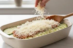 Mit Käse bestreuen und backen