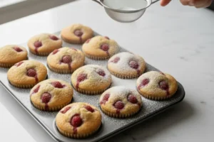 Muffins nach dem Backen abkühlen lassen und bestäuben
