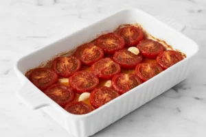 Ofentomaten im Ofen beim Rösten.